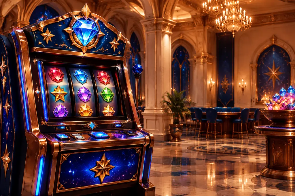 Mesin slot bersimbol permata di interior casino